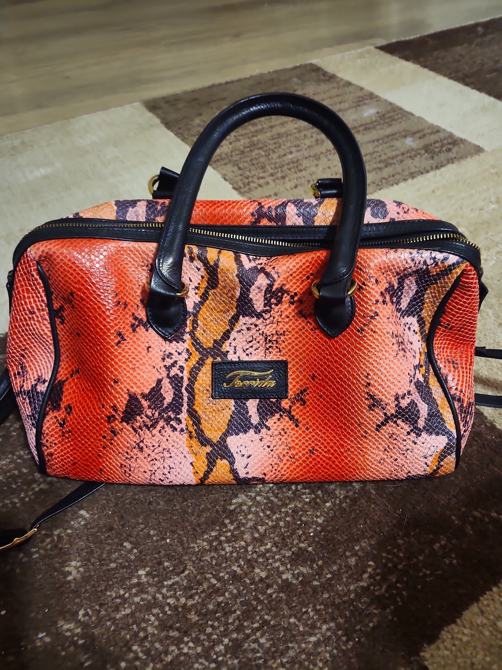 Terrida Genuine Leather Red Black Snakeskin Purse Made In Italy